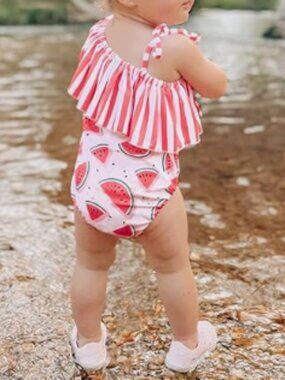 Girls Watermelon One-Piece Swimsuit w/ Headband – 12–18M – NIP